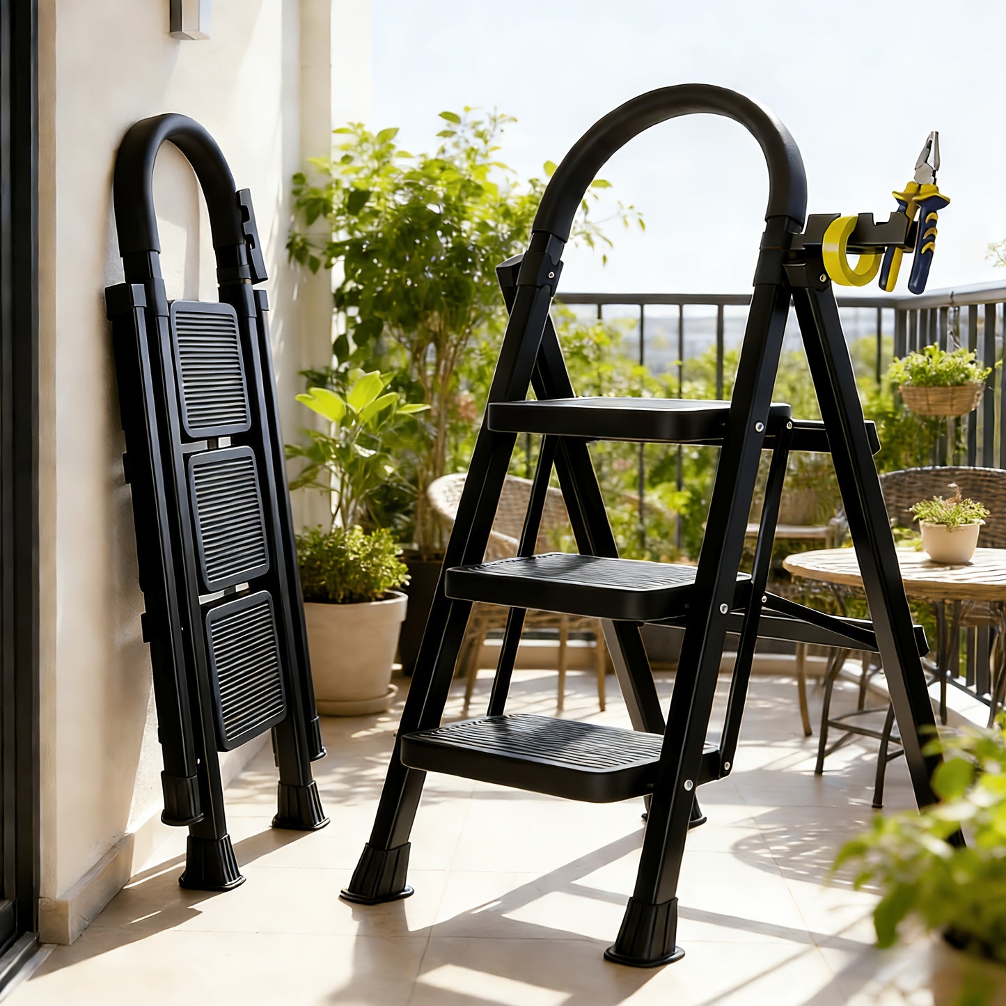 500LBS Load Foldable Steel Ladder Non-Slip Household Step Stool