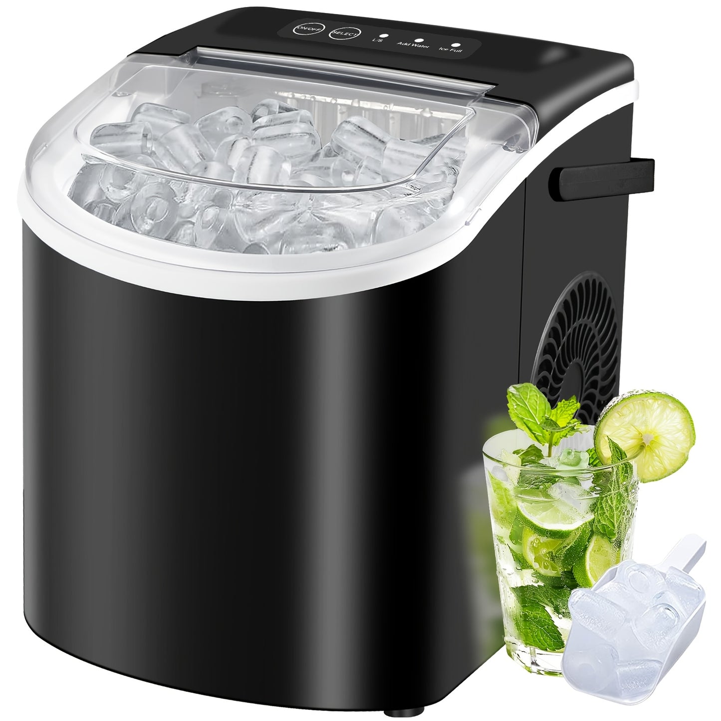 Household Portable Ice Maker 26Lbs/24H Quick Ice Cube Maker with Accessories