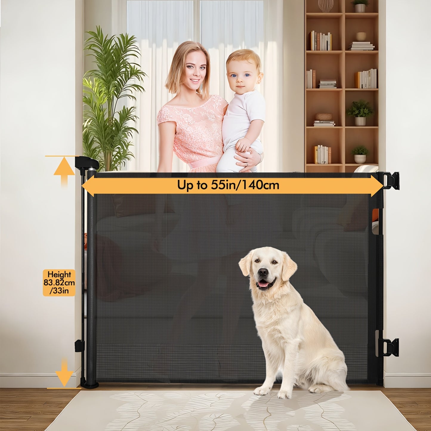 Adjustable Tall Retractable Safety Gate For Stairs & Doorways
