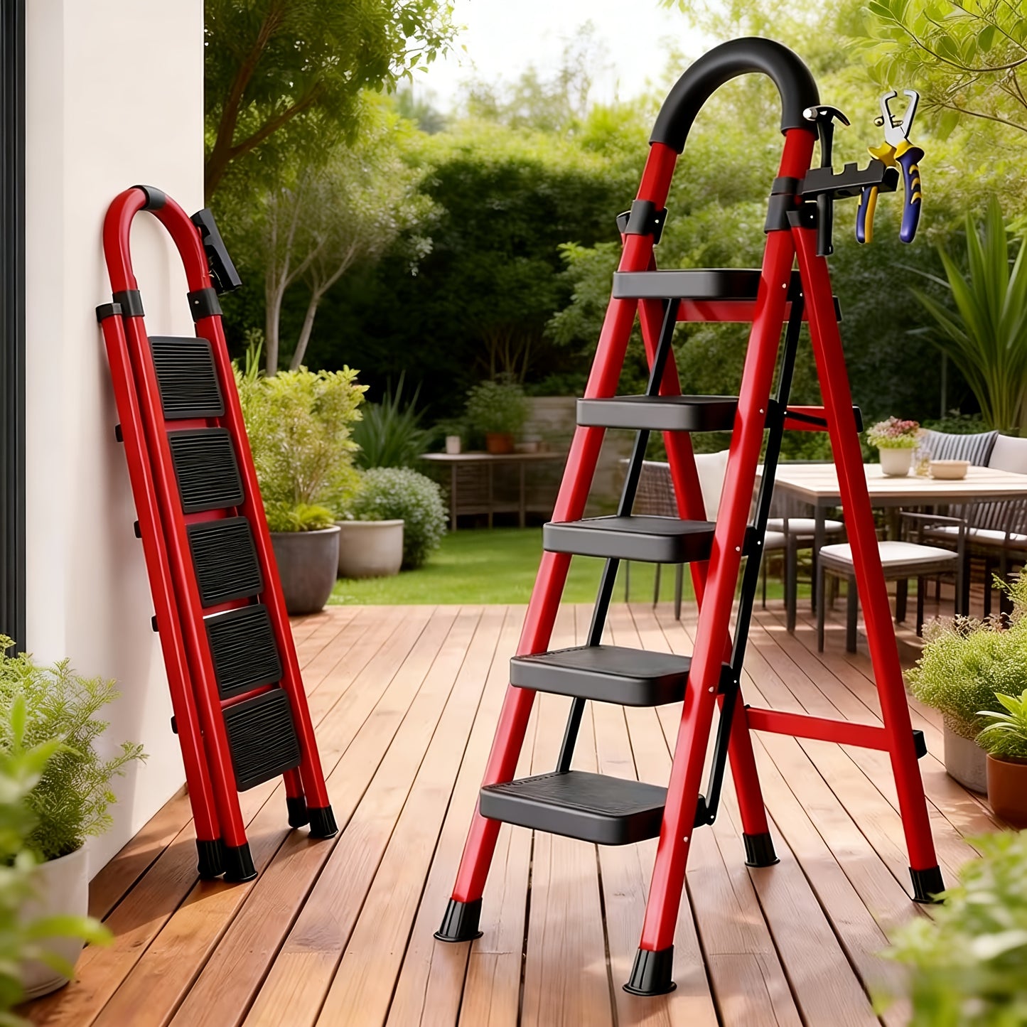 500LBS Load Foldable Steel Ladder Non-Slip Household Step Stool
