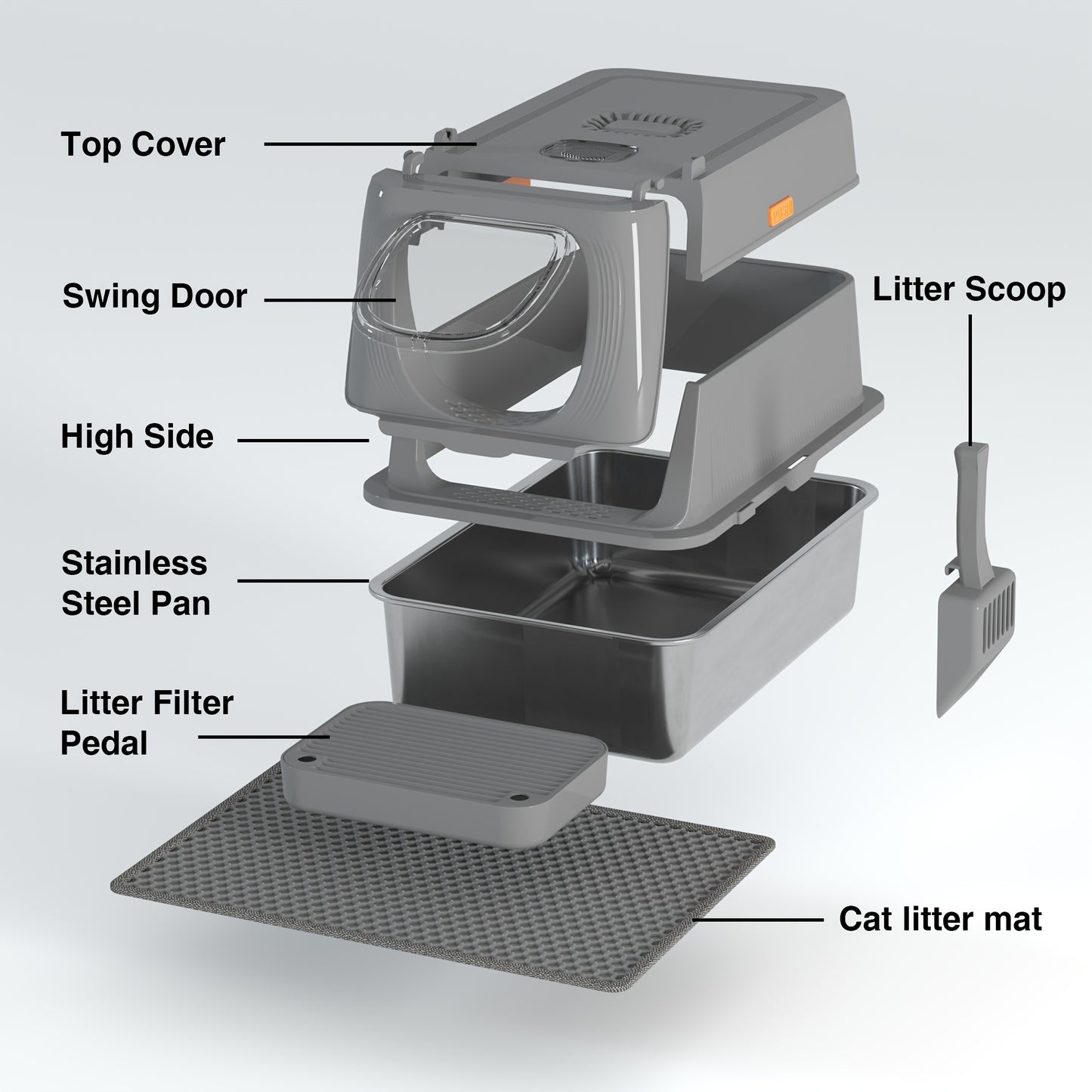Stainless Steel Oversized Cat Litter Box, Fully Covered Foldable Cat Toilet, Anti-Splash Odor Control with Front Door