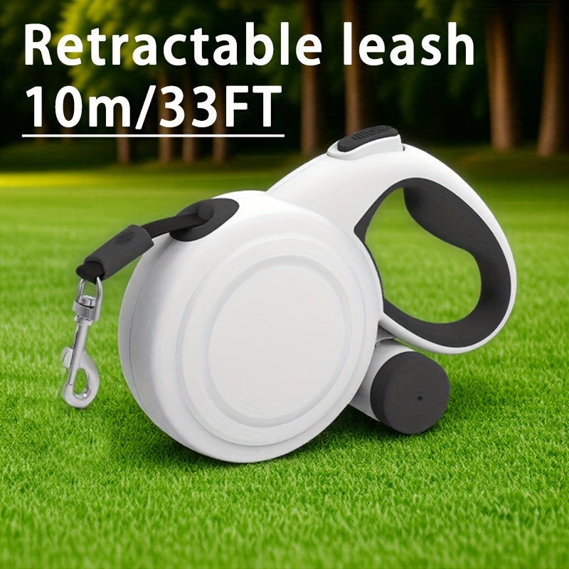 33ft Reflective Retractable Dog Leash, 360° Tangle-Free One Button Control Nylon Leash with Poop Bag Holder for Medium Large Dogs
