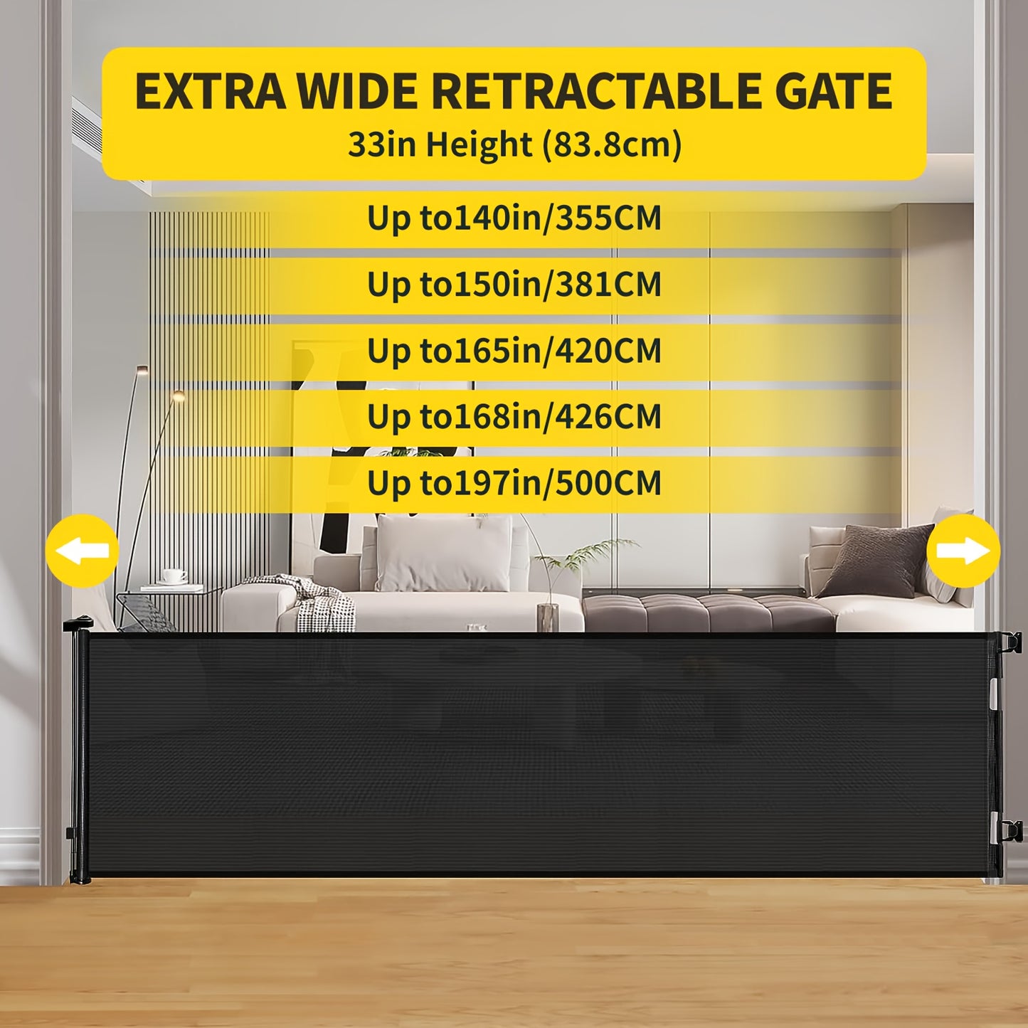 Adjustable Tall Retractable Safety Gate For Stairs & Doorways