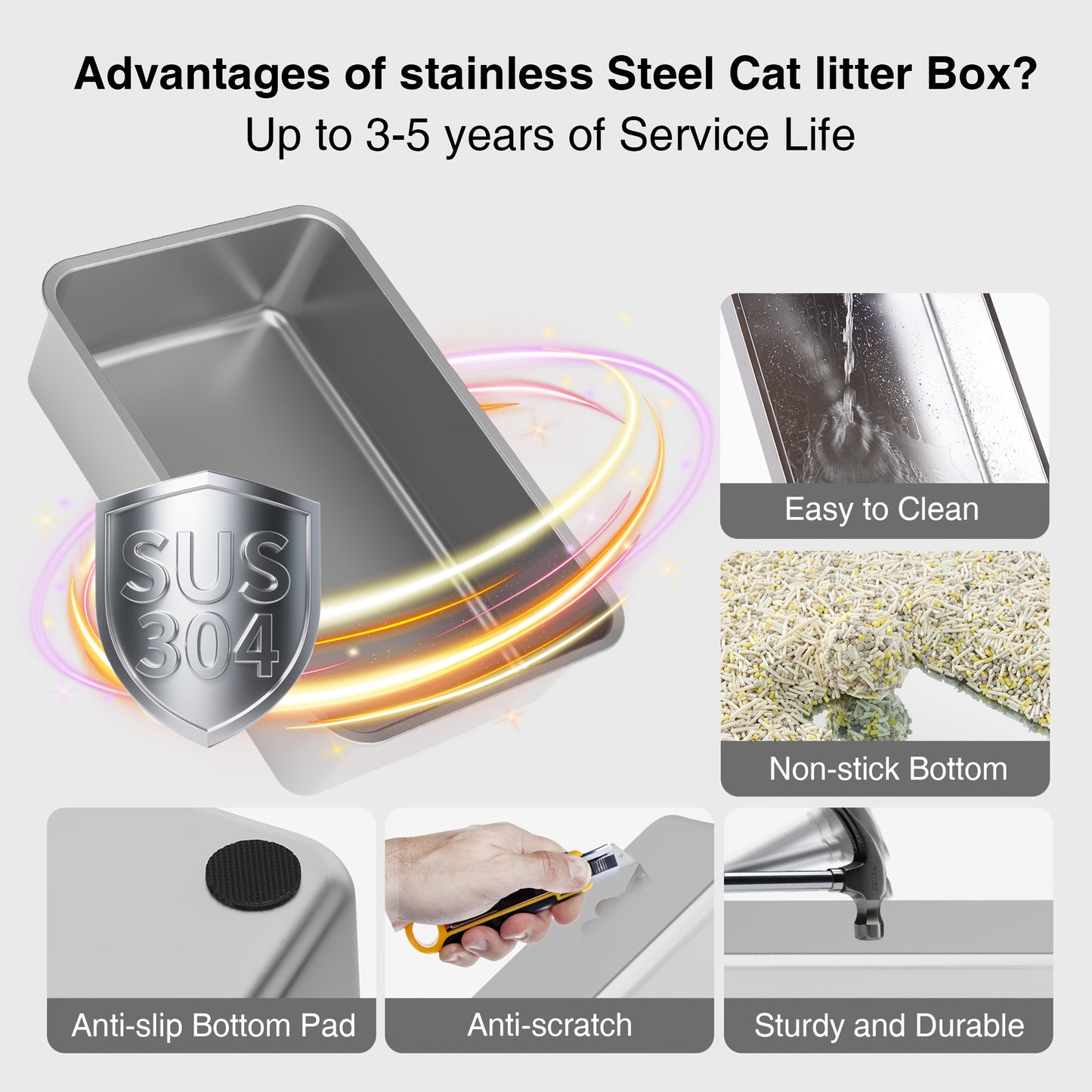 Stainless Steel Oversized Cat Litter Box, Fully Covered Foldable Cat Toilet, Anti-Splash Odor Control with Front Door
