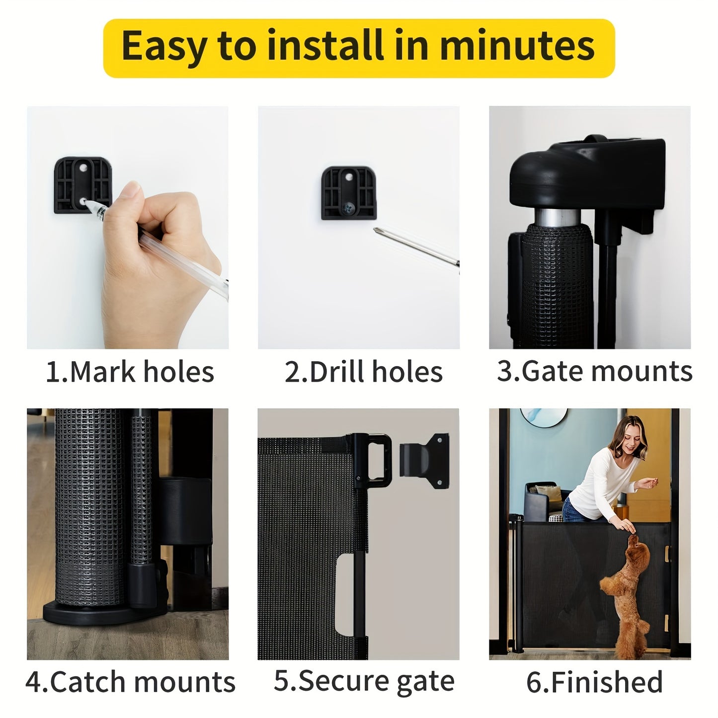 Adjustable Tall Retractable Safety Gate For Stairs & Doorways