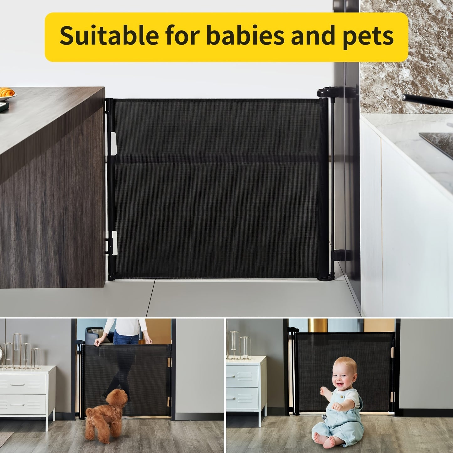 Adjustable Tall Retractable Safety Gate For Stairs & Doorways