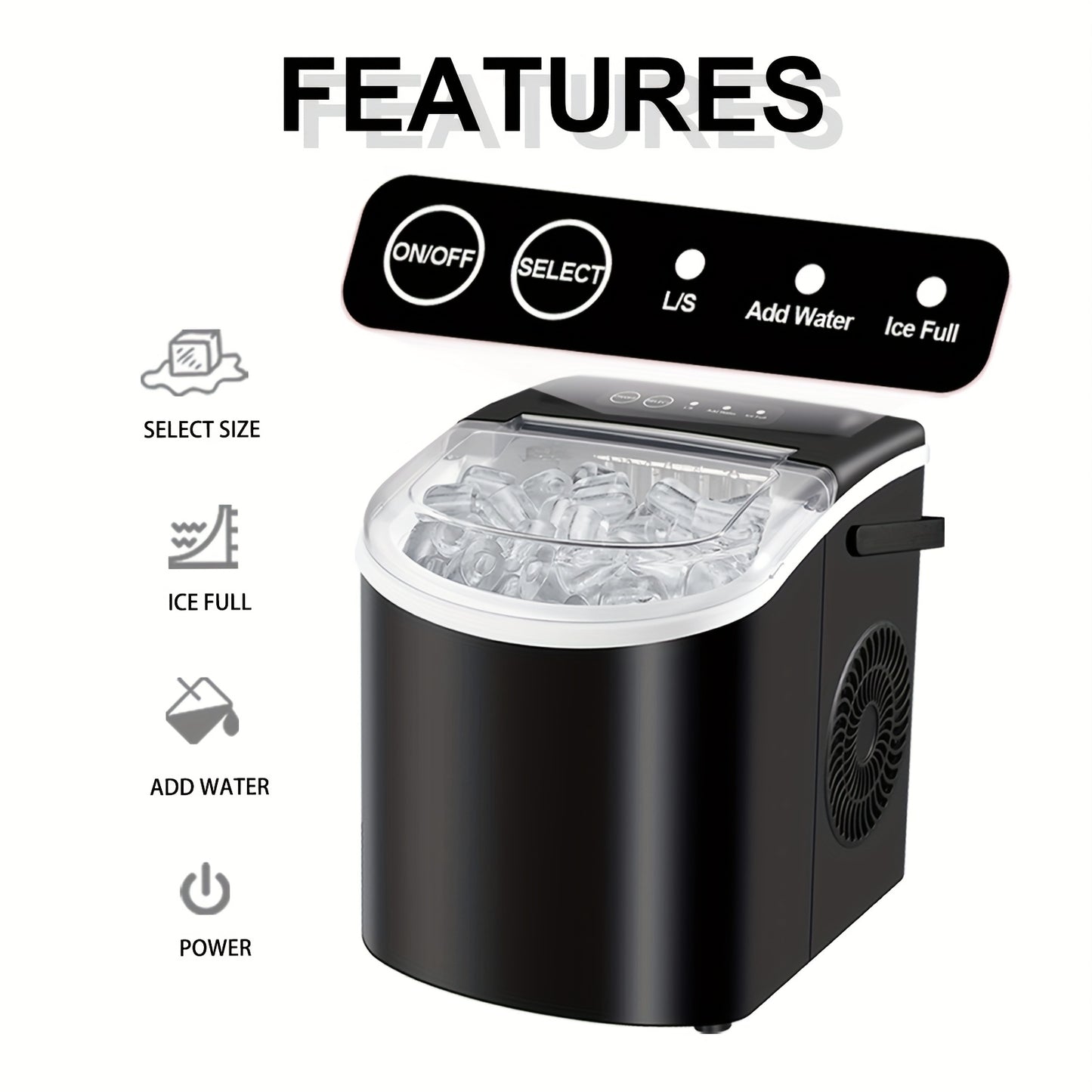 Household Portable Ice Maker 26Lbs/24H Quick Ice Cube Maker with Accessories