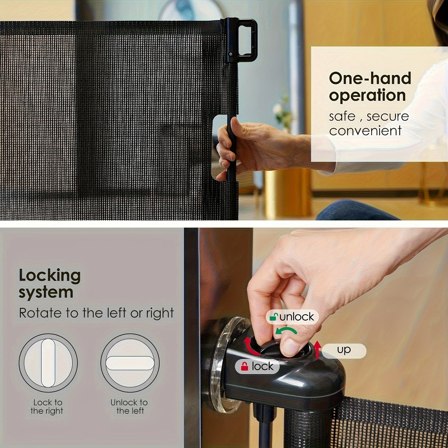 Adjustable Tall Retractable Safety Gate For Stairs & Doorways