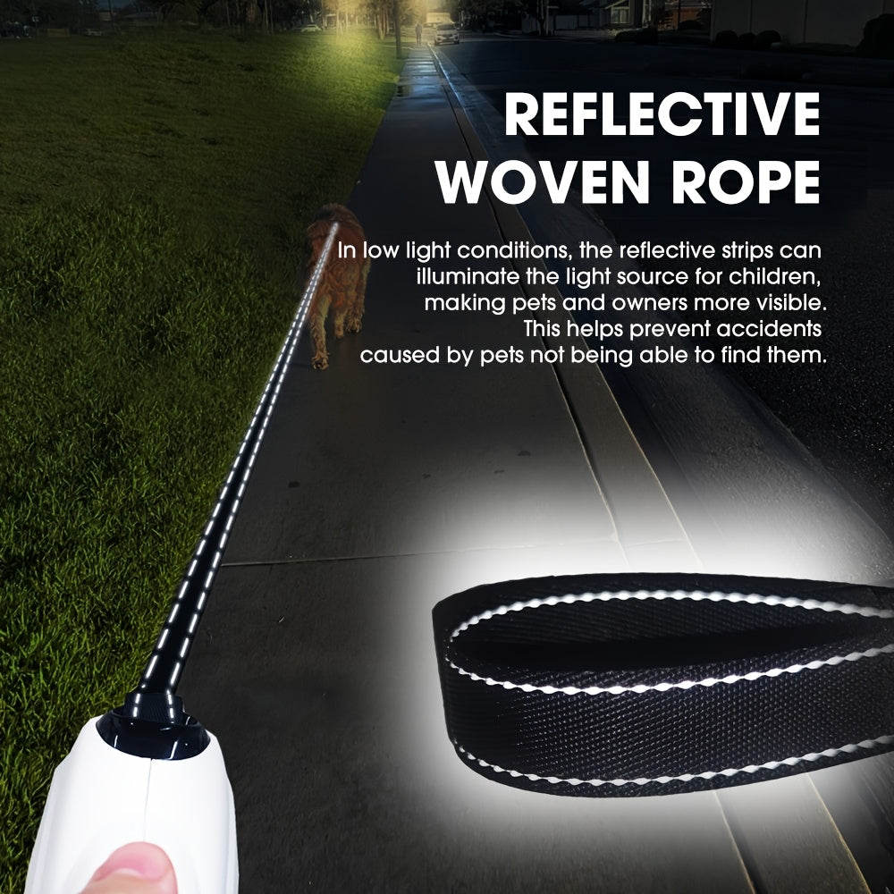 33ft Reflective Retractable Dog Leash, 360° Tangle-Free One Button Control Nylon Leash with Poop Bag Holder for Medium Large Dogs