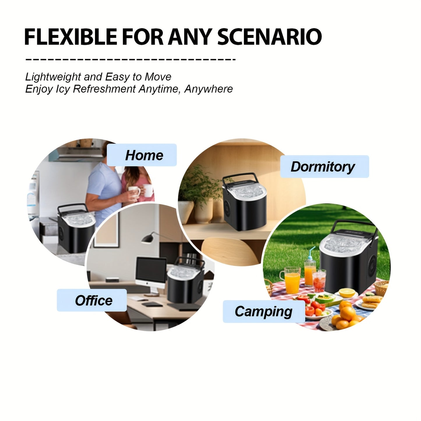 Household Portable Ice Maker 26Lbs/24H Quick Ice Cube Maker with Accessories