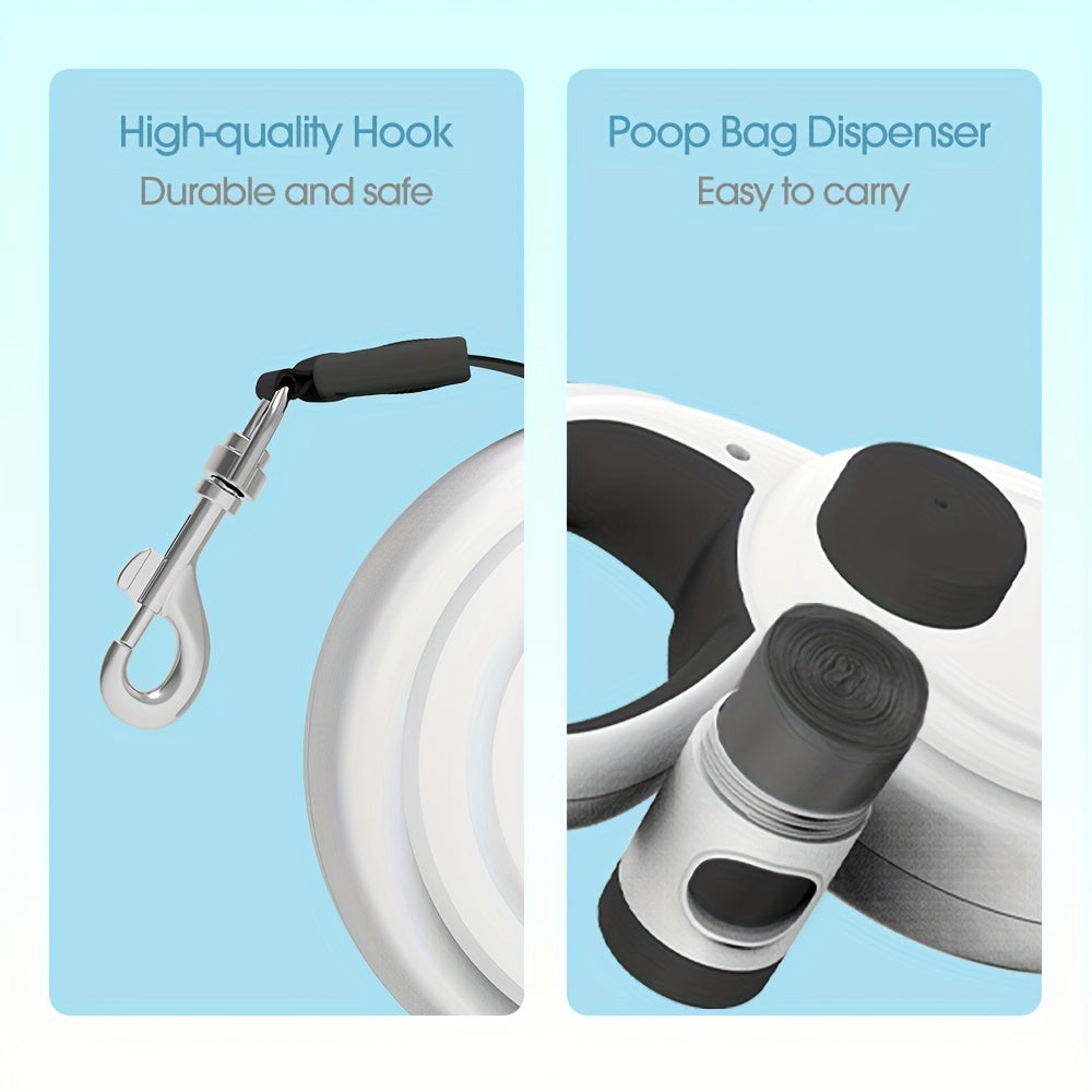 33ft Reflective Retractable Dog Leash, 360° Tangle-Free One Button Control Nylon Leash with Poop Bag Holder for Medium Large Dogs
