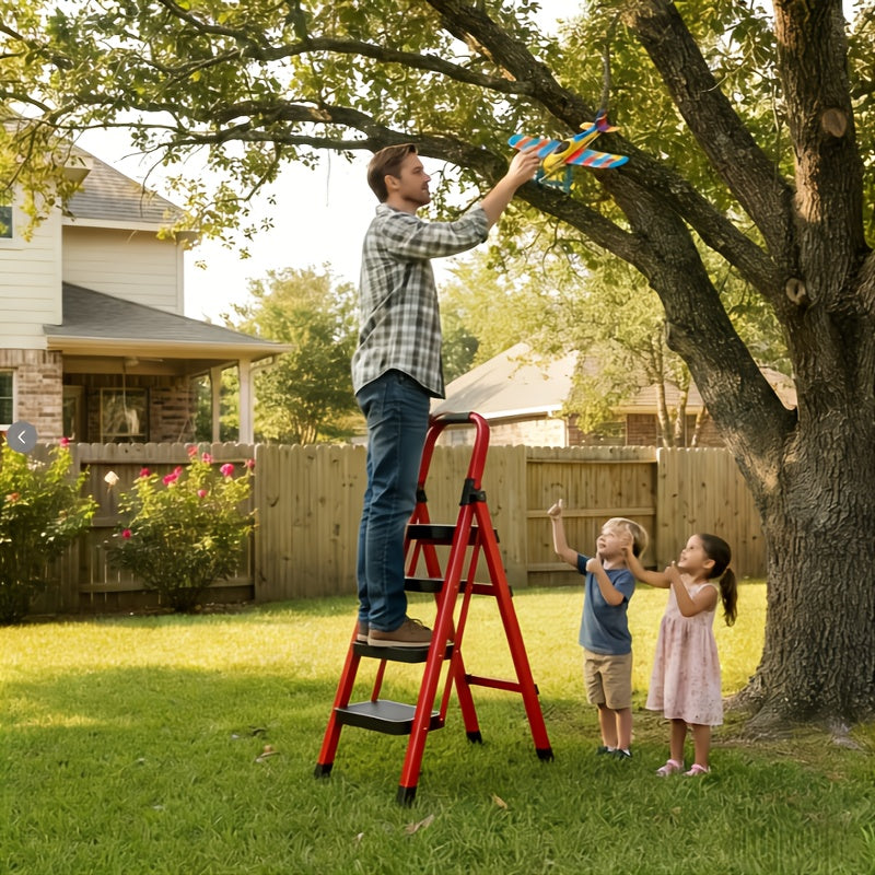 500LBS Load Foldable Steel Ladder Non-Slip Household Step Stool