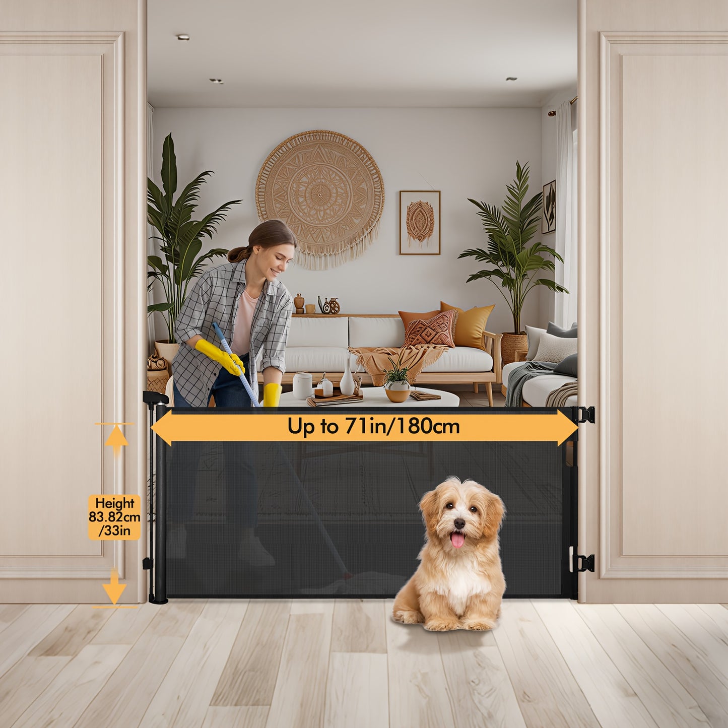 Adjustable Tall Retractable Safety Gate For Stairs & Doorways