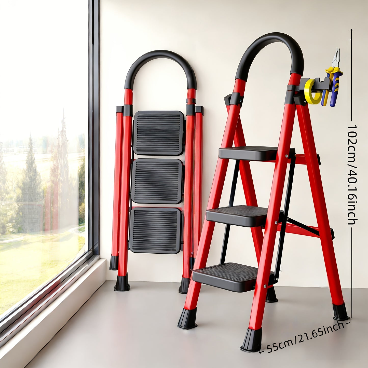 500LBS Load Foldable Steel Ladder Non-Slip Household Step Stool