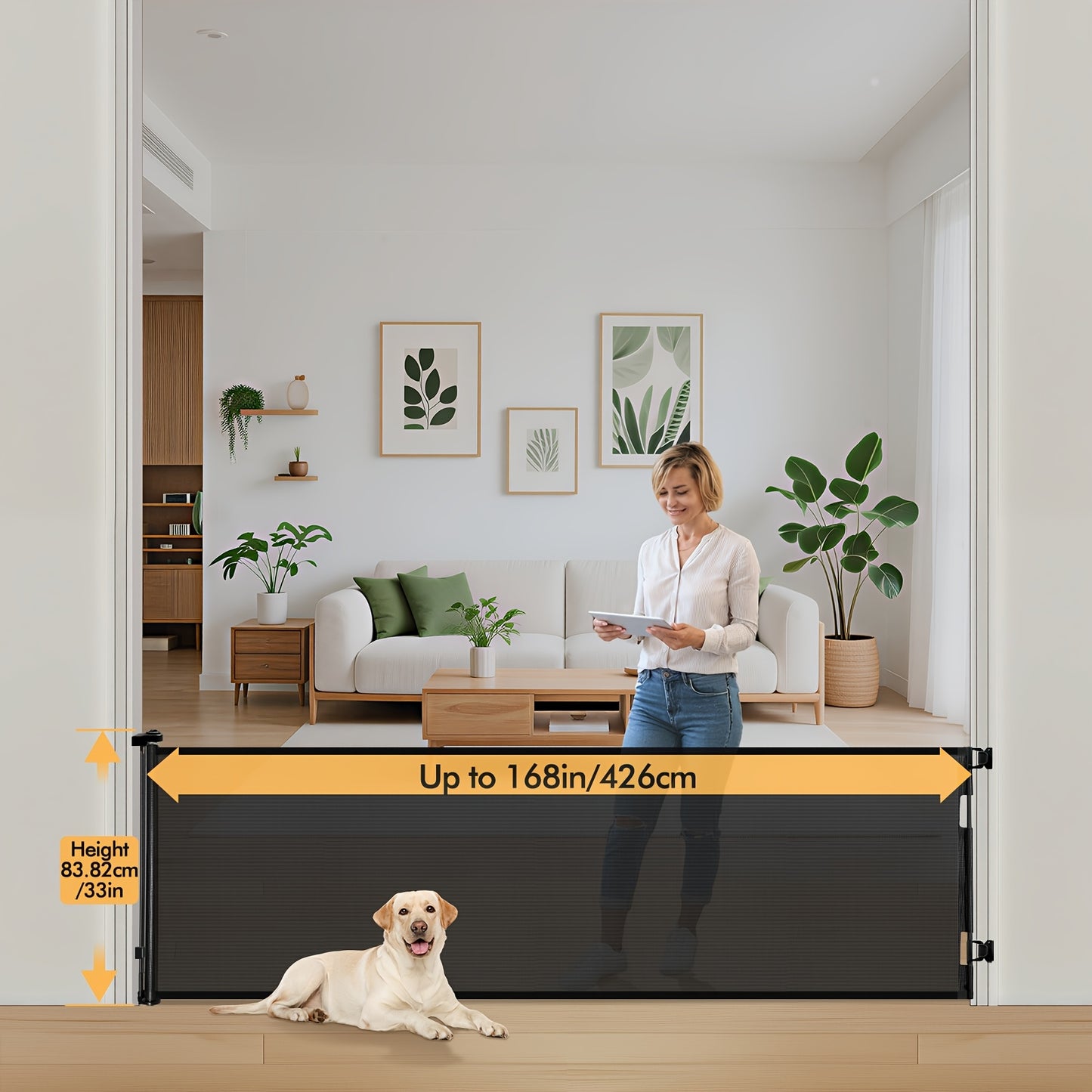 Adjustable Tall Retractable Safety Gate For Stairs & Doorways