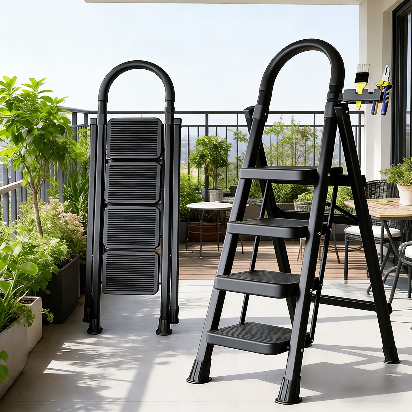 500LBS Load Foldable Steel Ladder Non-Slip Household Step Stool