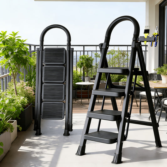 500LBS Load Foldable Steel Ladder Non-Slip Household Step Stool