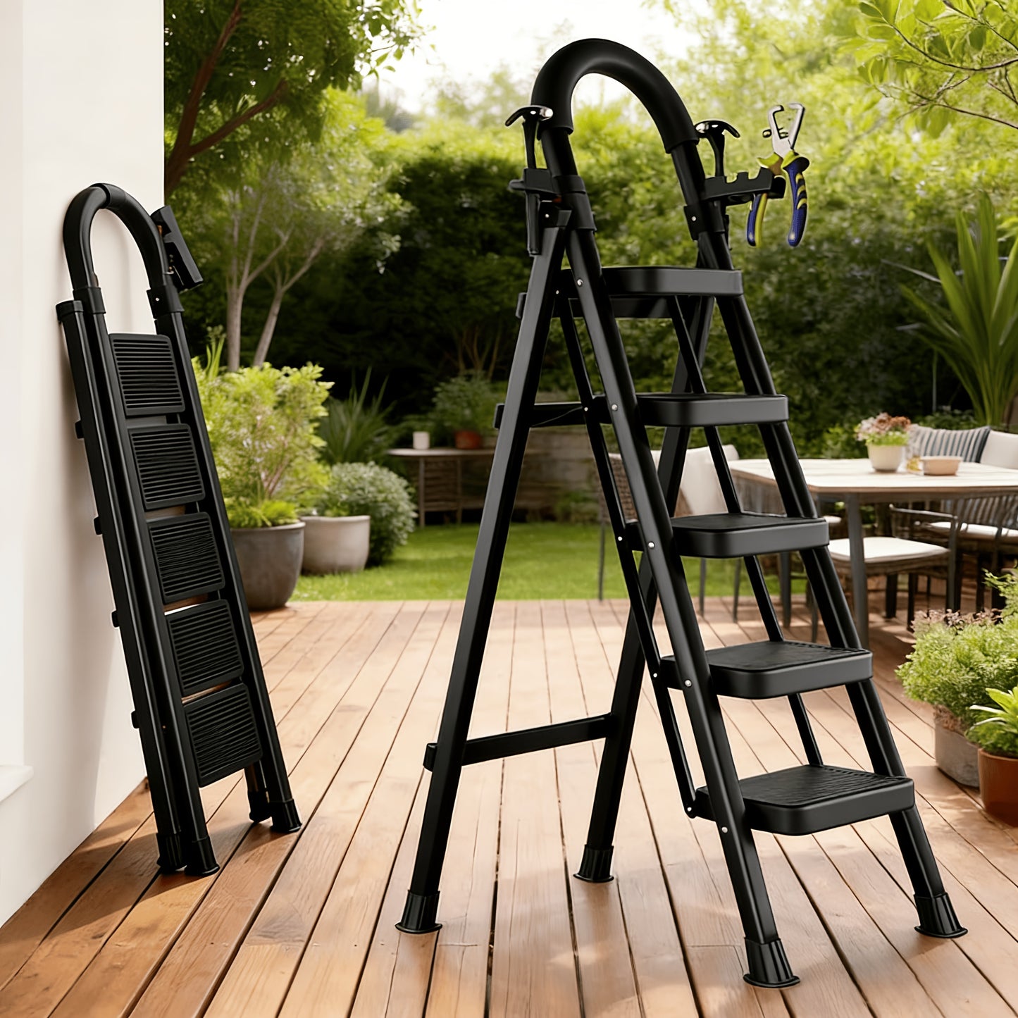 500LBS Load Foldable Steel Ladder Non-Slip Household Step Stool