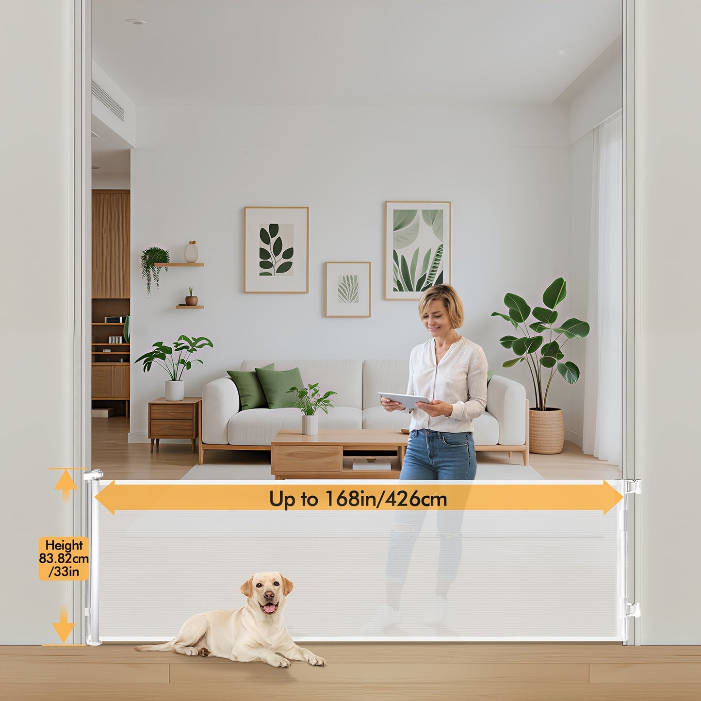 Adjustable Tall Retractable Safety Gate For Stairs & Doorways