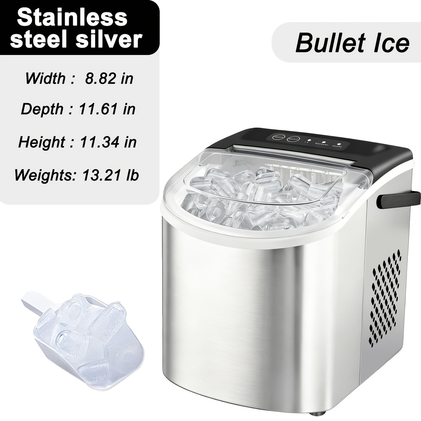 Household Portable Ice Maker 26Lbs/24H Quick Ice Cube Maker with Accessories
