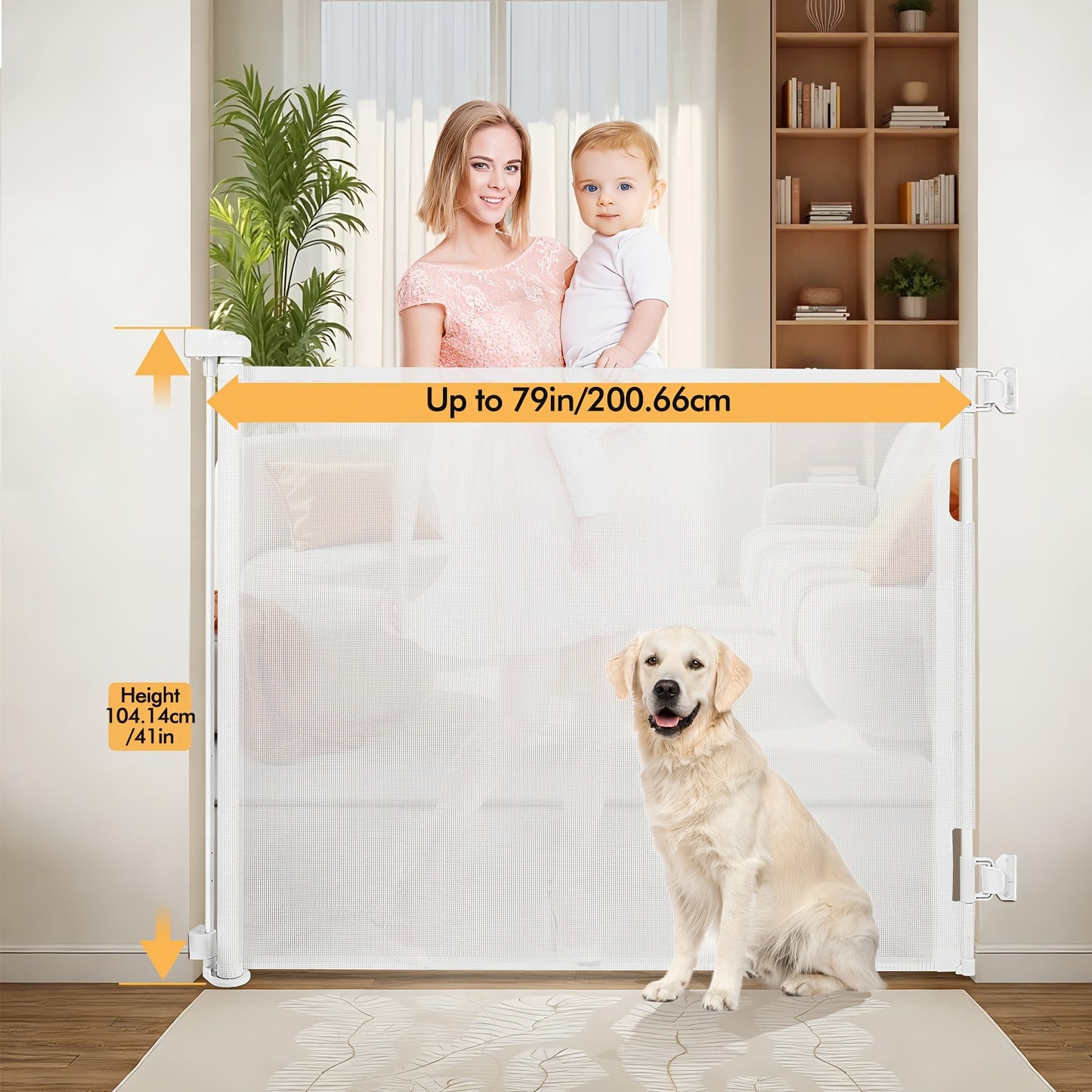 Adjustable Tall Retractable Safety Gate For Stairs & Doorways