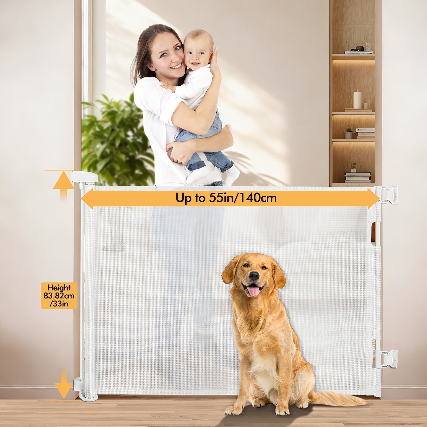 Adjustable Tall Retractable Safety Gate For Stairs & Doorways