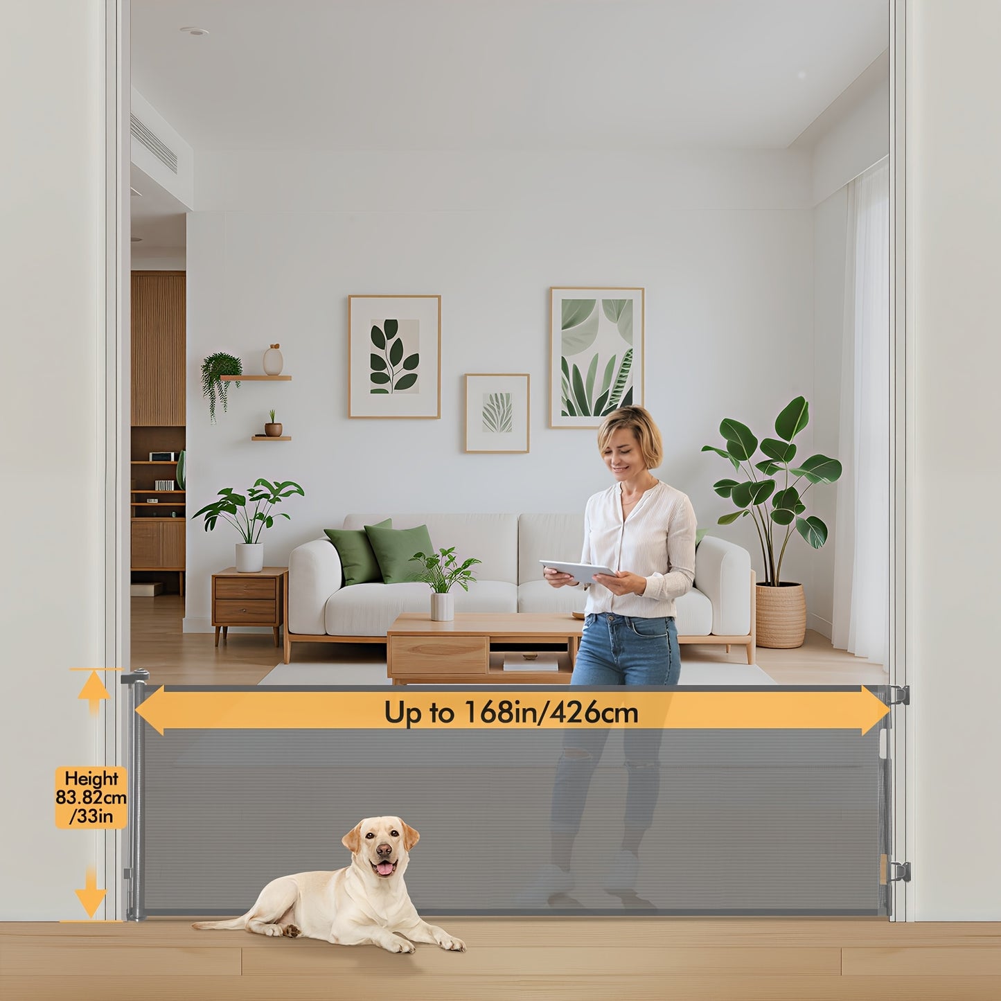 Adjustable Tall Retractable Safety Gate For Stairs & Doorways