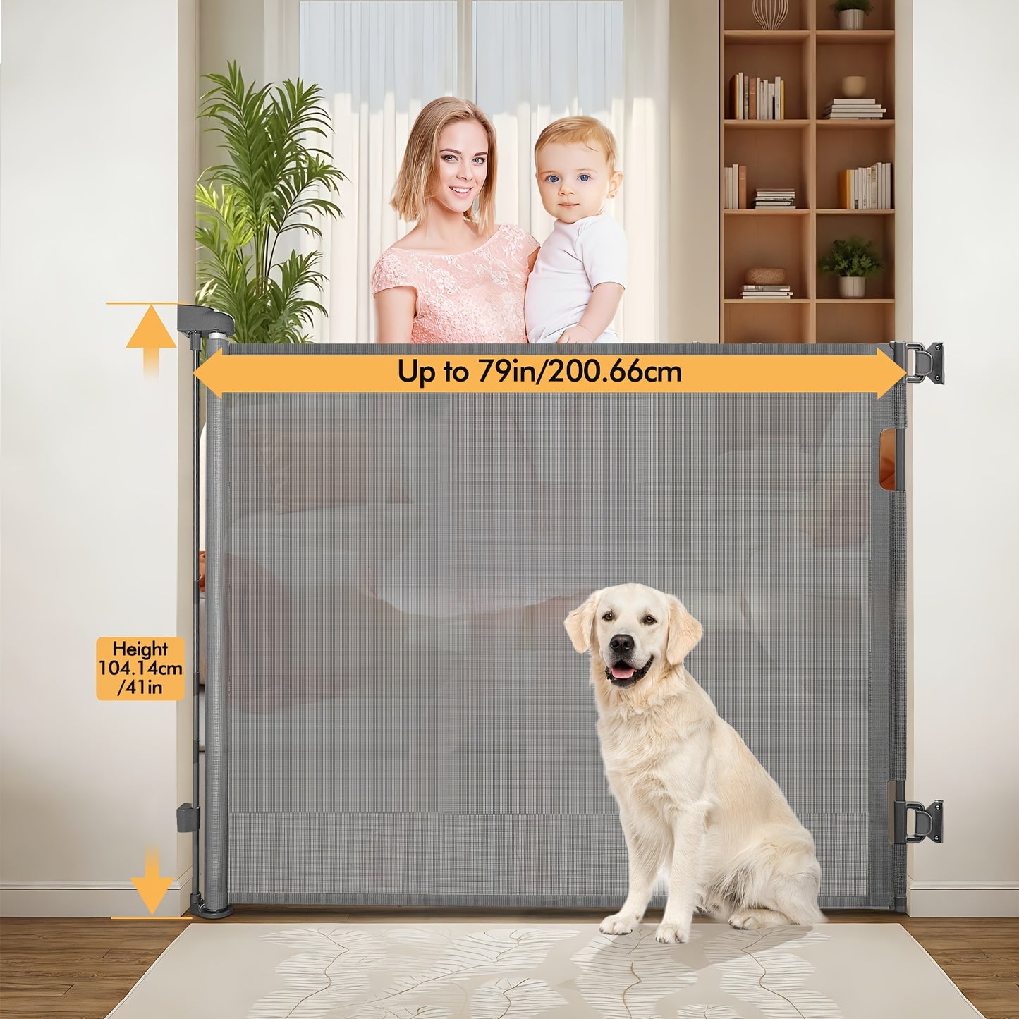 Adjustable Tall Retractable Safety Gate For Stairs & Doorways