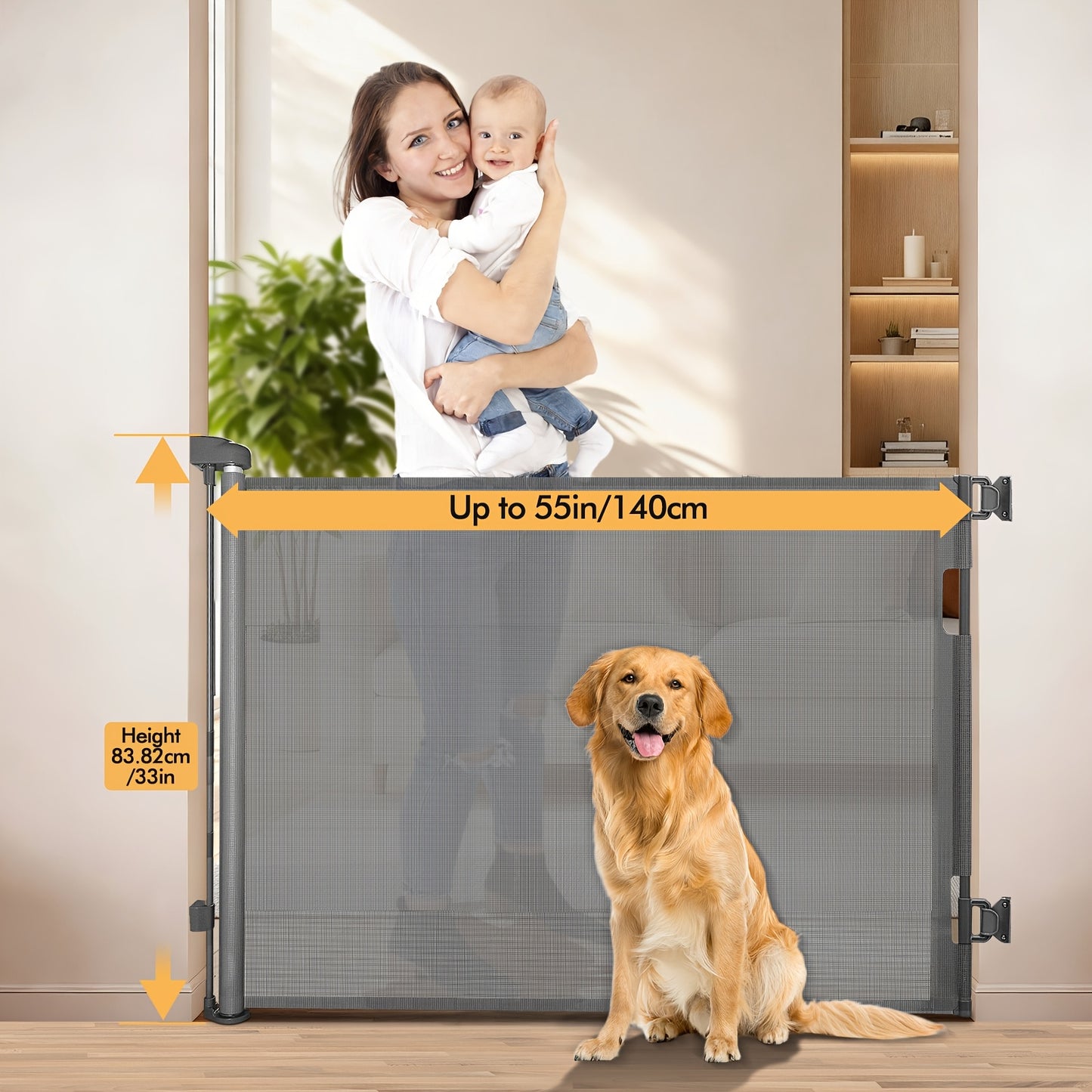 Adjustable Tall Retractable Safety Gate For Stairs & Doorways