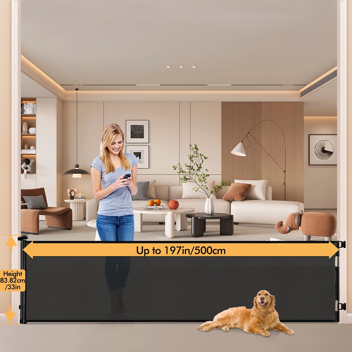 Adjustable Tall Retractable Safety Gate For Stairs & Doorways