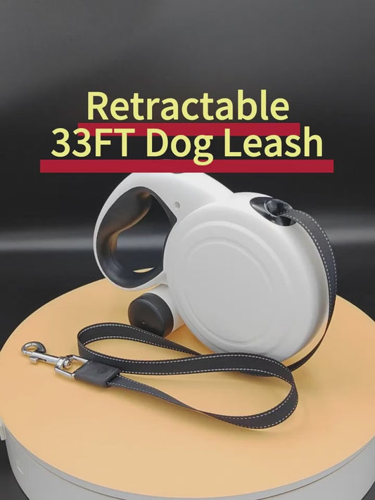 33ft Reflective Retractable Dog Leash, 360° Tangle-Free One Button Control Nylon Leash with Poop Bag Holder for Medium Large Dogs